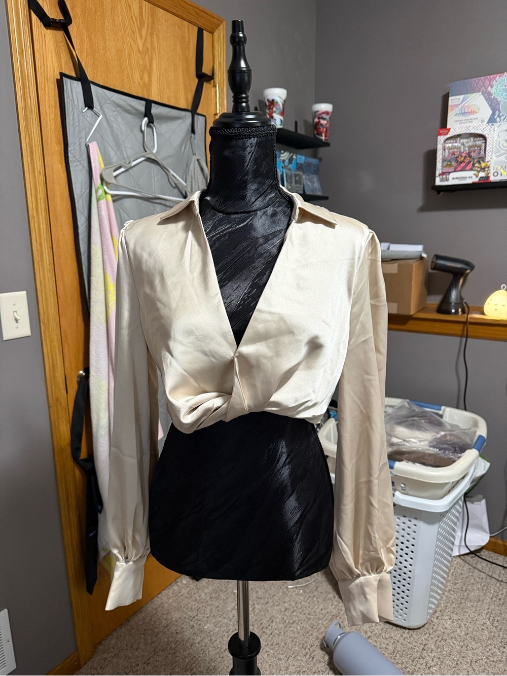 Forever 21 Cream Satin Twist-Front Button Down Shirt